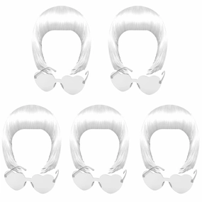 KUUQA 10 Pieces White Party Wigs and Sunglass Set, White Short Bob Wig Sunglass Pack Costume Colorful Cosplay Wig Daily Party Hairpieces for Bachelorette Neon Party Favors, Halloween and Decorations