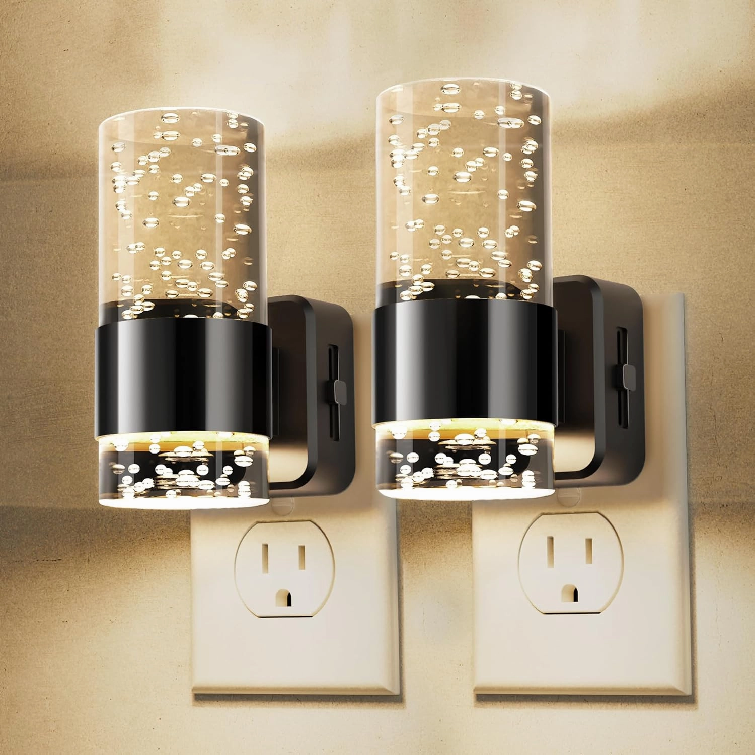 L LOHAS LED Night Light,Dimmable Night Lights Plug into Wall, 2 Pack Acrylic Nightlights with 0-100 LM Adjustable Brightness, 3000K Plug in Night Light with Dusk to Dawn Sensor, for Bathroom Hallway