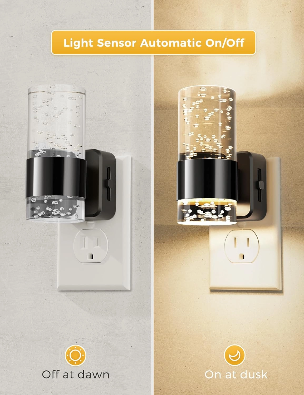 L LOHAS LED Night Light,Dimmable Night Lights Plug into Wall, 2 Pack Acrylic Nightlights with 0-100 LM Adjustable Brightness, 3000K Plug in Night Light with Dusk to Dawn Sensor, for Bathroom Hallway