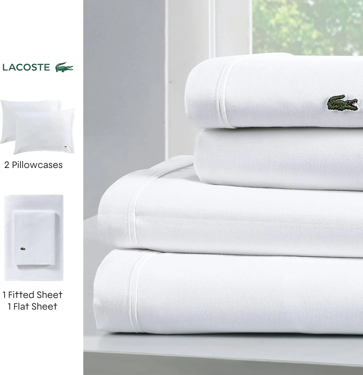 Lacoste 100% Cotton Percale Solid Sheet Set, Vintage Indigo, Standard King