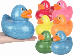 Large 6" Tall Glitter Rubber Duckies (Ducks) Collectable Colorful Ducks Great for Bath Play (6 Pack, Multicolor, Rubber with Glitter Coating, Kid)