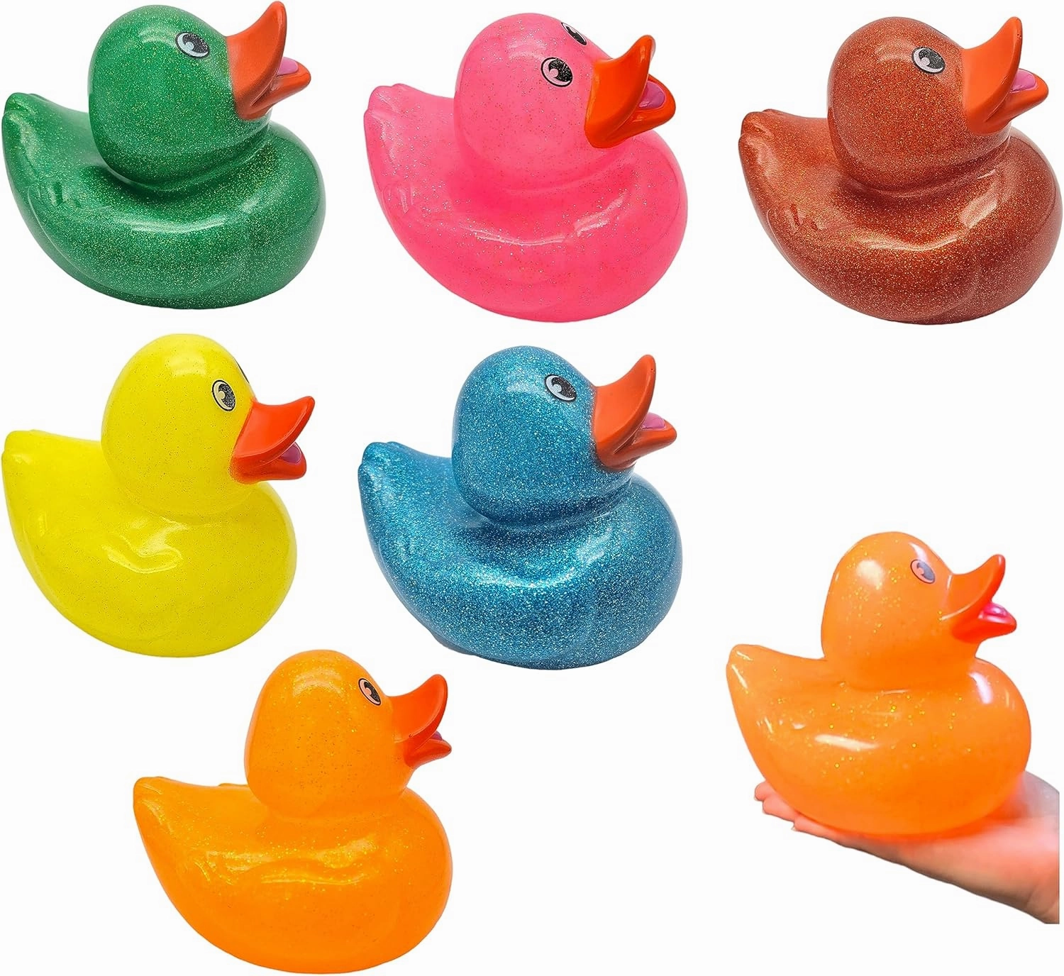 Large 6" Tall Glitter Rubber Duckies (Ducks) Collectable Colorful Ducks Great for Bath Play (6 Pack, Multicolor, Rubber with Glitter Coating, Kid)