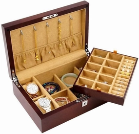 Large Jewelry Boxes, 2-Layer Jewellery Chest with Velvet and Lock, for Watch Necklace Ring Earring Bracelet Jewelry Box for Women