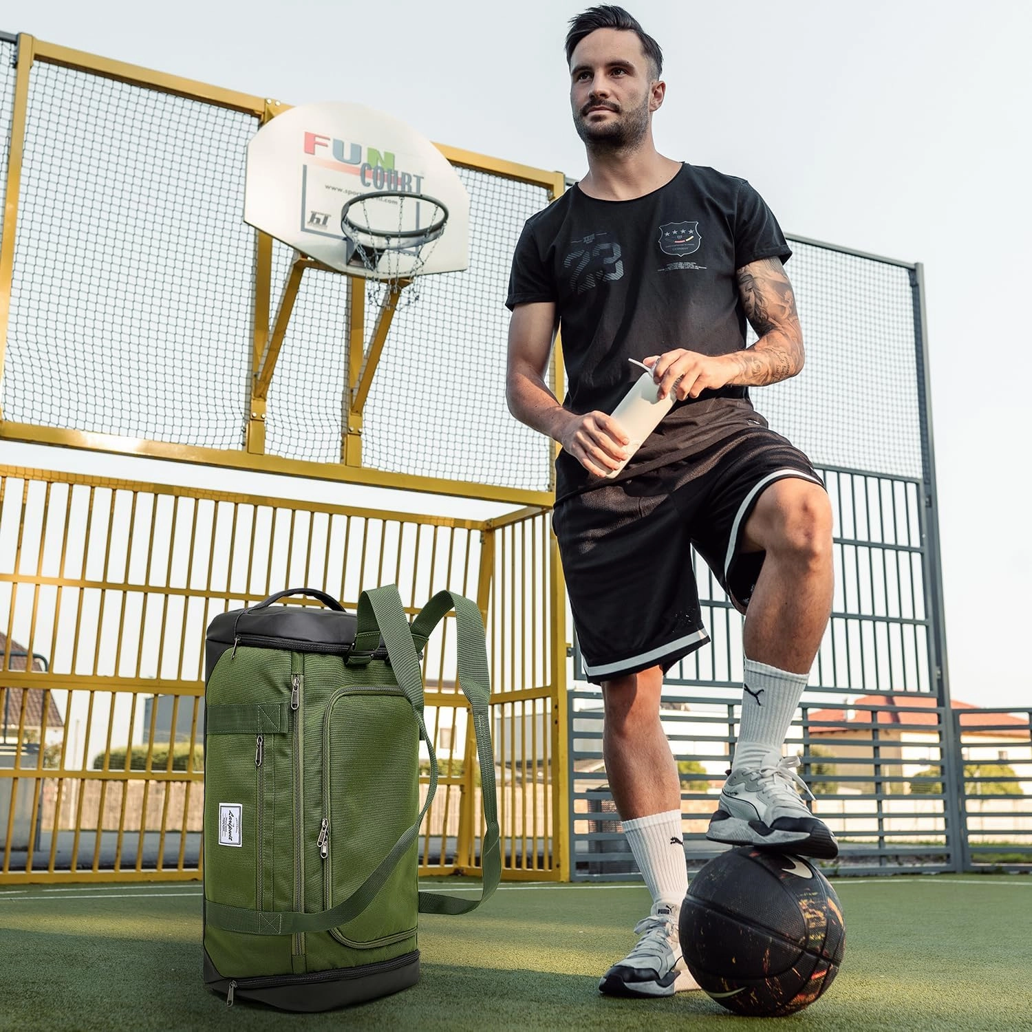 Laripwit Gym Bag Backpack for Men 40L Medium Sports Basketball Duffle Bag with Shoes Compartment & Wet Pocket, Travel Duffel Bag Backpacks for Weekender traveling, Womens Overnight Bag, Green
