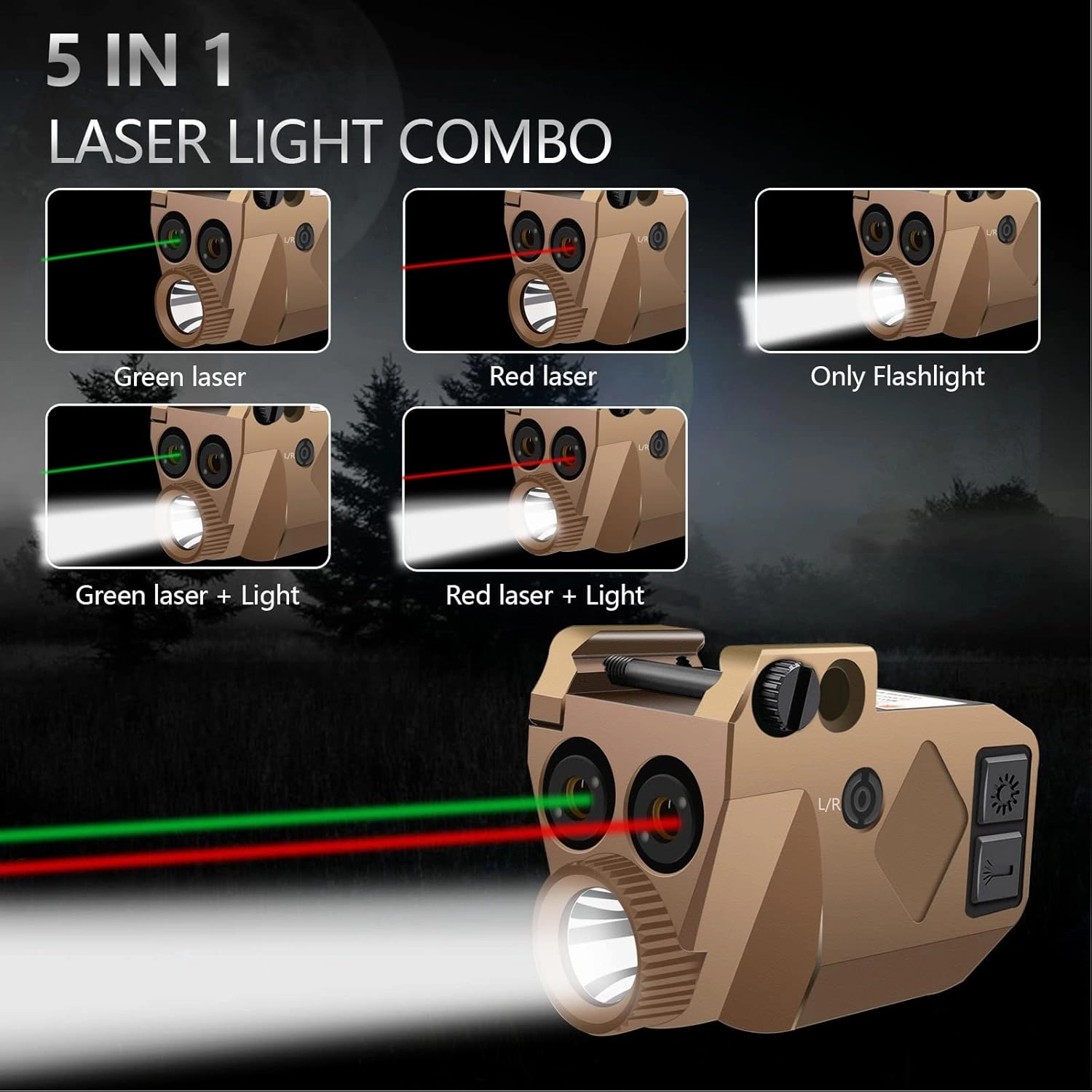 Laser Light Combo, 500 Lumens Red Green Sights With Weaponlight Tactical Strobe Handgun Lights