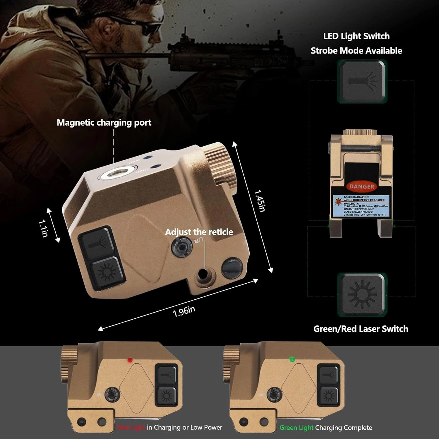 Laser Light Combo, 500 Lumens Red Green Sights With Weaponlight Tactical Strobe Handgun Lights