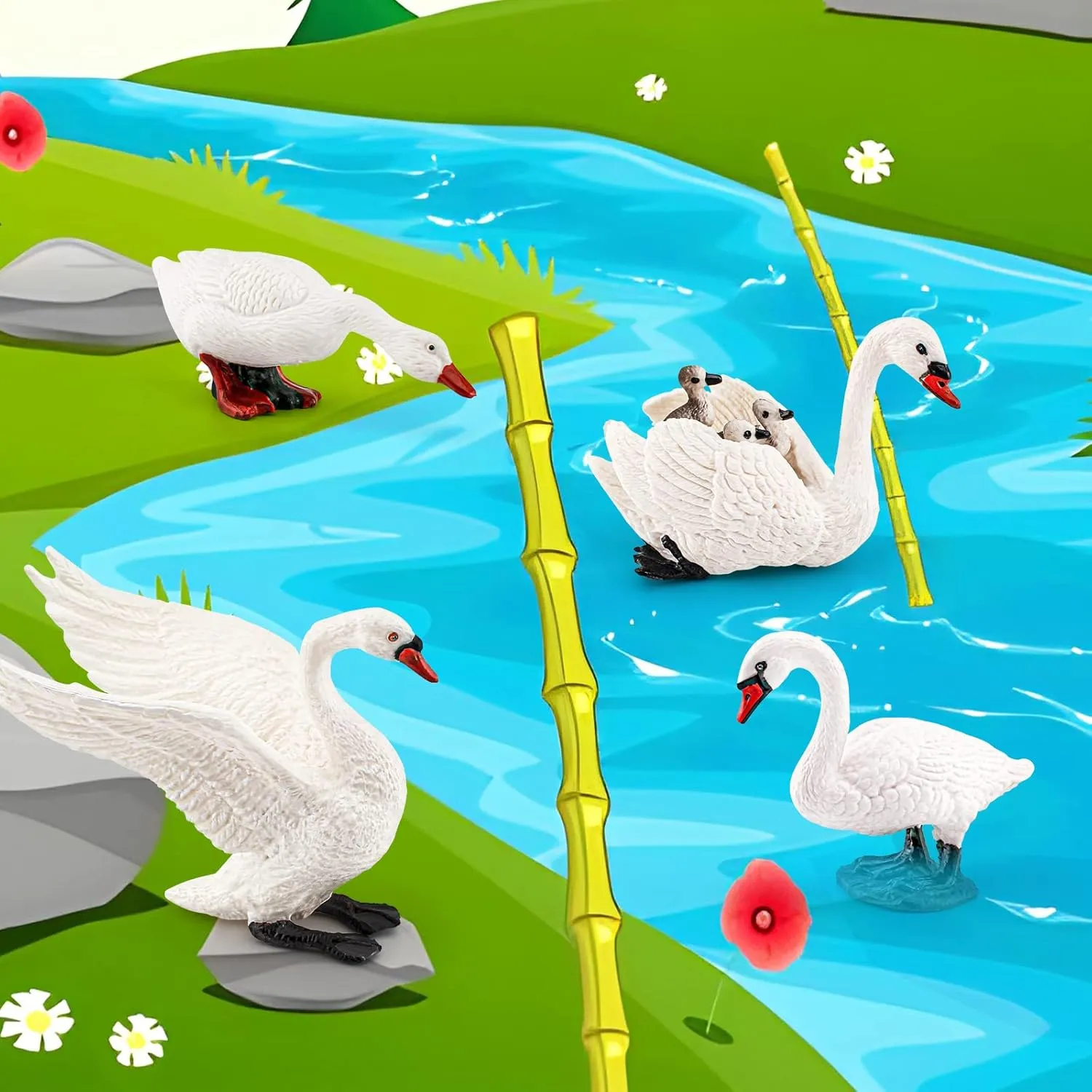 LC JoyCre 4PCS White Swan Figurine Goose Toy Swan Toy Animal Figure for Toddlers Preschool Animals Figures Eduactional Project Diorama Model Toy for Kids 3 4 5 6