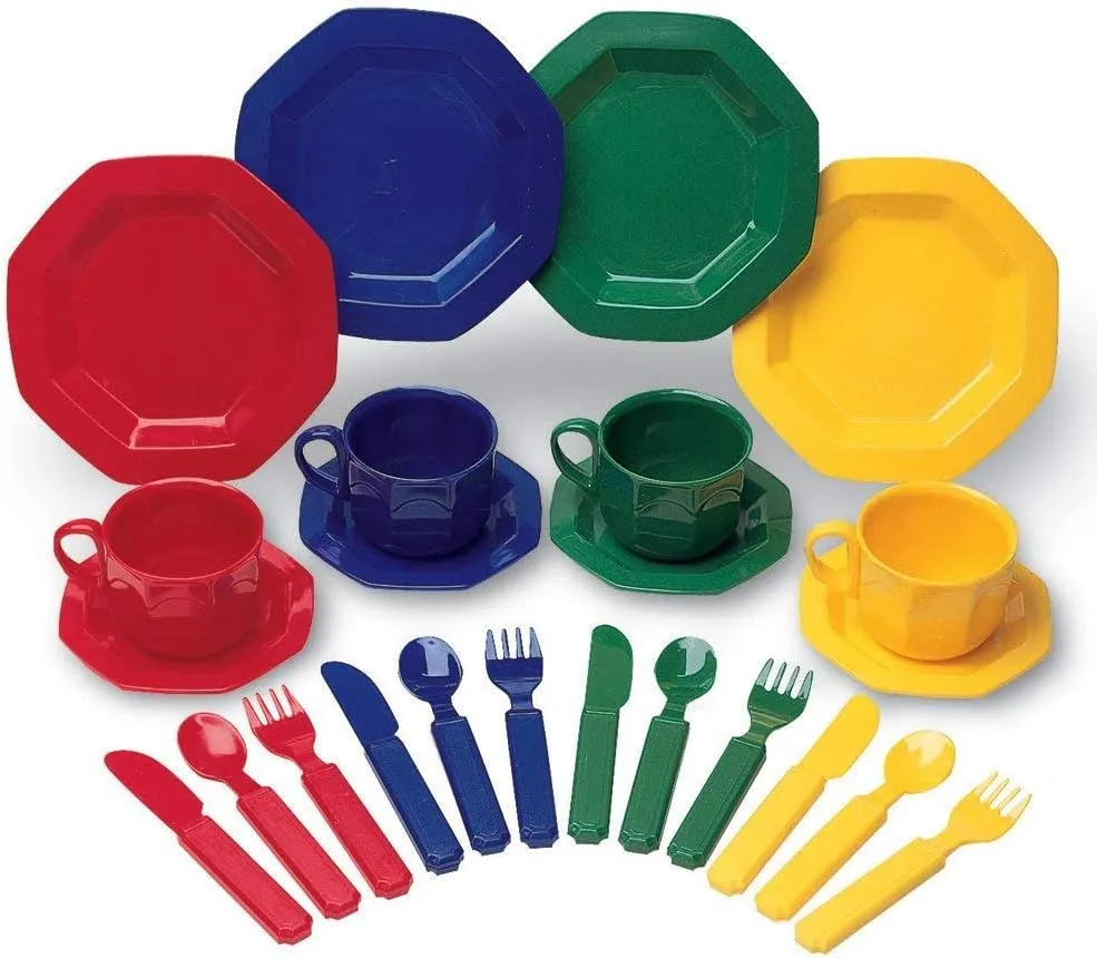 Learning Resources Play Dishes, Colorful Kitchen Toy Plate Set, 24 Piece Set, Ages 3 