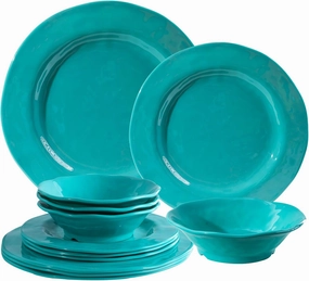 LEHAHA BPA-Free Melamine Dinnerware Sets, 12 Piece Melamine Plastic Plate & Bowl Set, Camping Dishes Set Ideal for Indoor and Outdoor Use, Dishwasher safe, Service for 4, Teal
