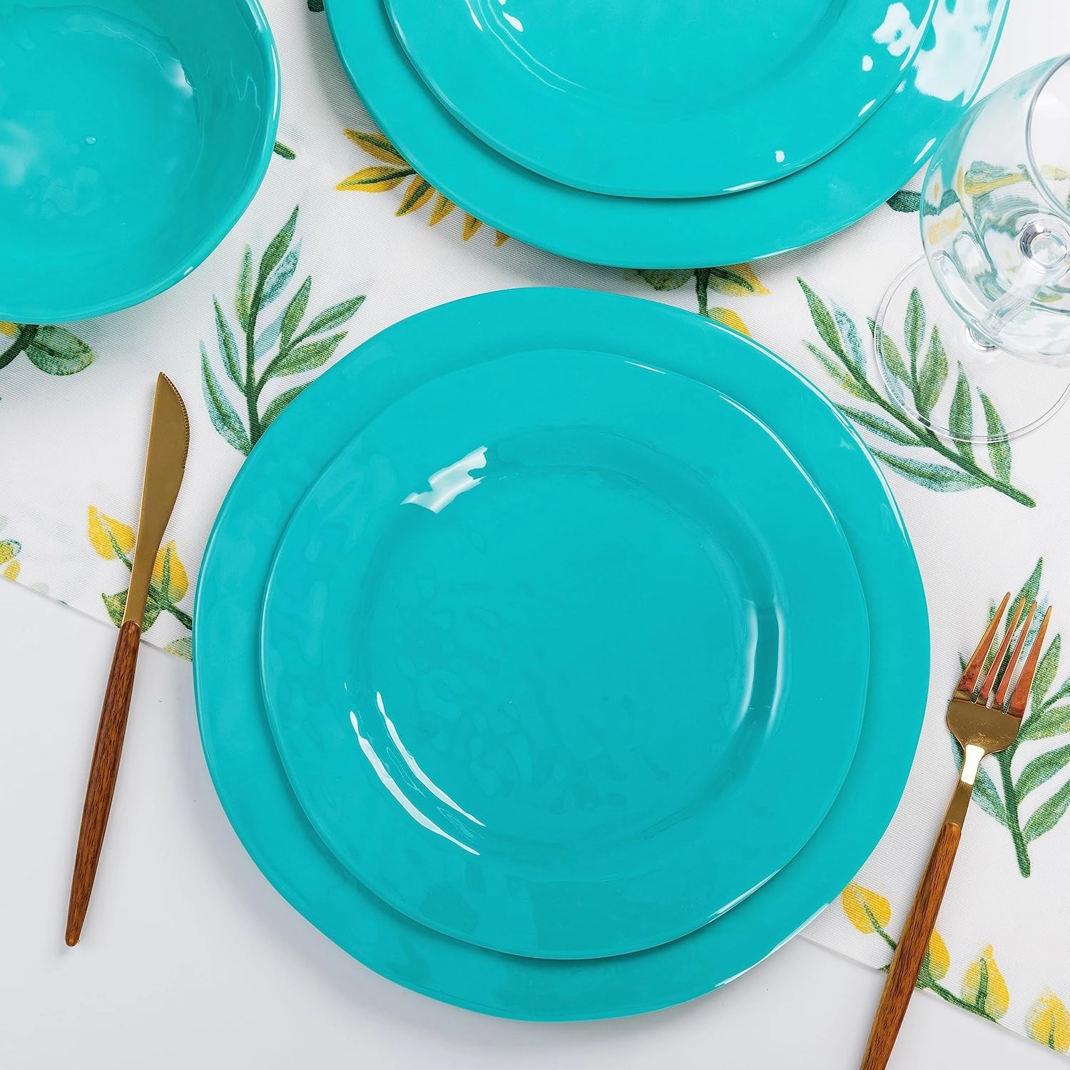 LEHAHA BPA-Free Melamine Dinnerware Sets, 12 Piece Melamine Plastic Plate & Bowl Set, Camping Dishes Set Ideal for Indoor and Outdoor Use, Dishwasher safe, Service for 4, Teal