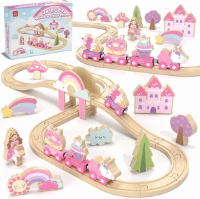 Lehoo Castle Wooden Train Set, Train Set for Toddlers 2-4, Wooden Train Track for Girls, Unicorn Toys for Girls Age 4-6, Toys for 3 4 5 6 Year Old Girls