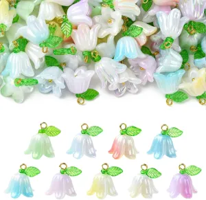 LiQunSweet 90 pcs 9 Colors Lily of The Valley Acrylic Charms with Leaf Orchid Floral Bell Flower Charms for DIY Jewelry Bracelets Necklaces Earrings Phone Keychains Bag Crafts