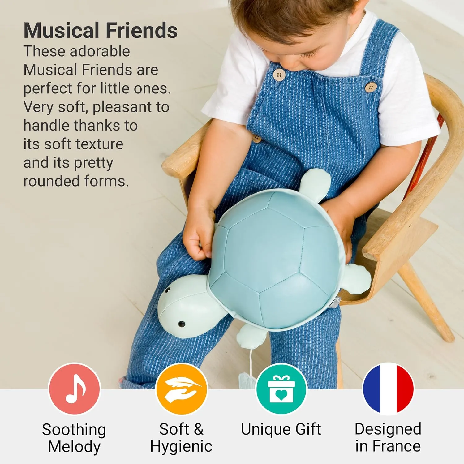 Little Big Friends Musical Friends | Pull String Cord Musical Toy for Baby | Special Stuffed Animal | Easy to Clean | Emilie The Turtle