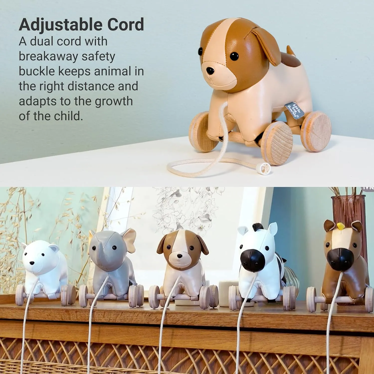Little Big Friends Pull Along Friends | Pull Along Toy for Baby | Traditional Toys | Easy to Clean | Adrien The Dog