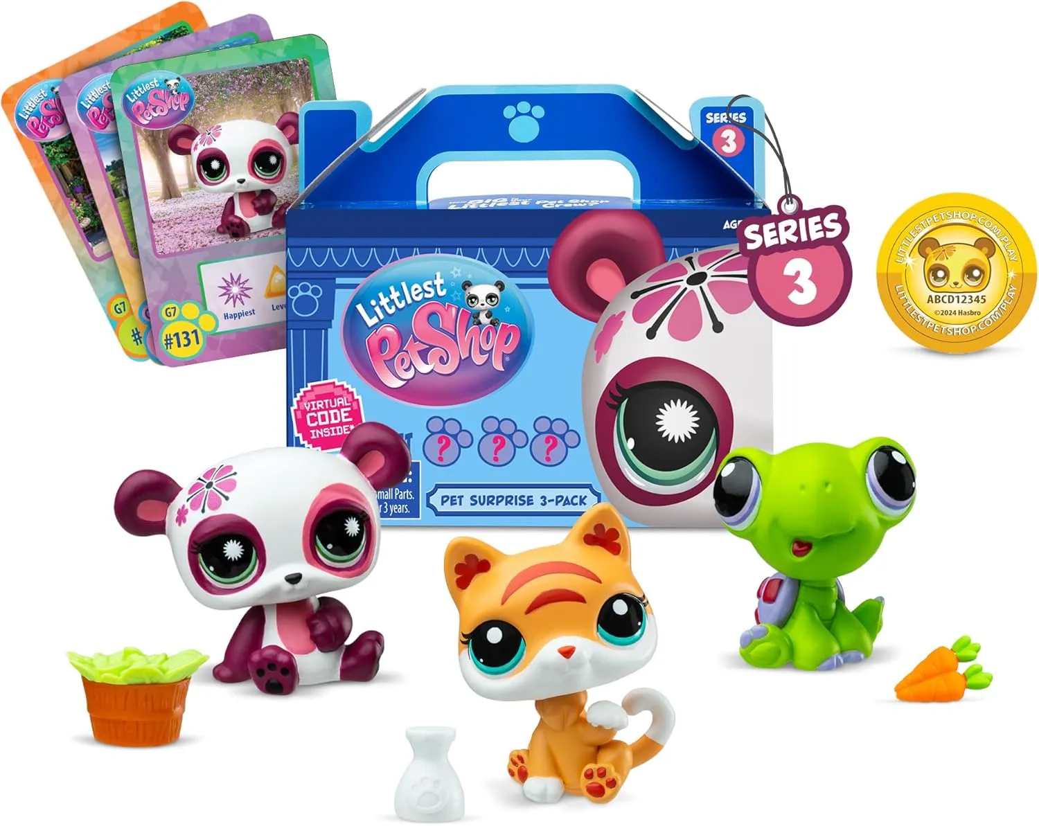 Littlest Pet Shop - Pet Surprise 3-Pack - Series 3, Gen 7 Authentic LPS Bobble Head Toy Figure, Collectible Toy Animal, Ages 4 