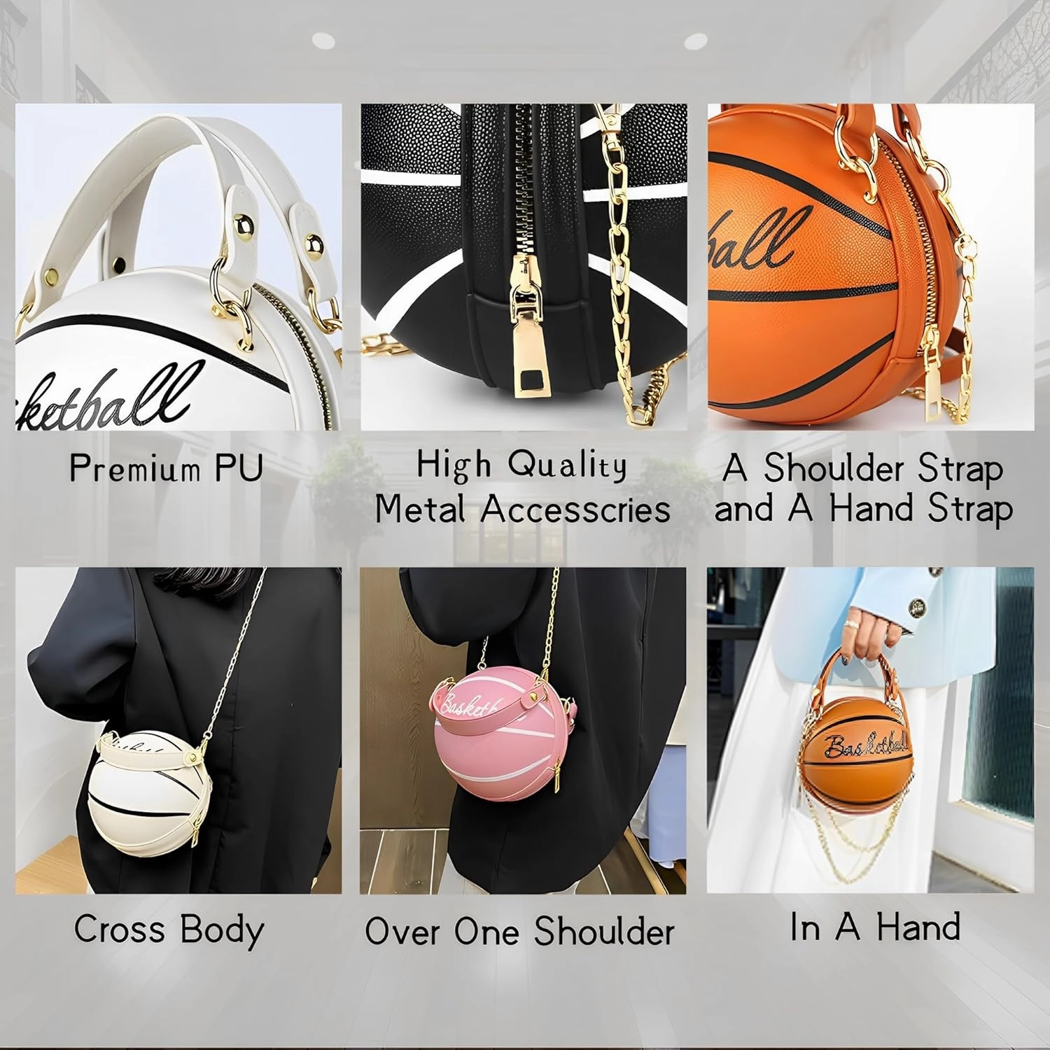 LoveWLC basketball Shaped purse Cross Body Bag,PU Handbag Shoulder Bag for Girls Women