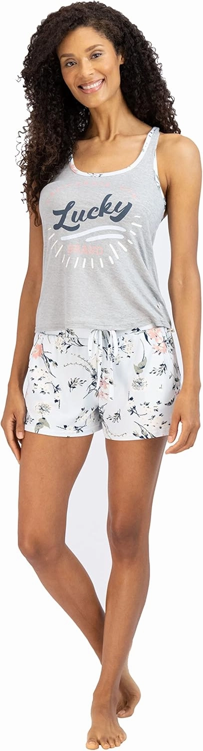 Lucky Brand Women’s 2-Piece Pajama Set – Soft Sleepwear with Cross Back Tank Top and Sleep Shorts