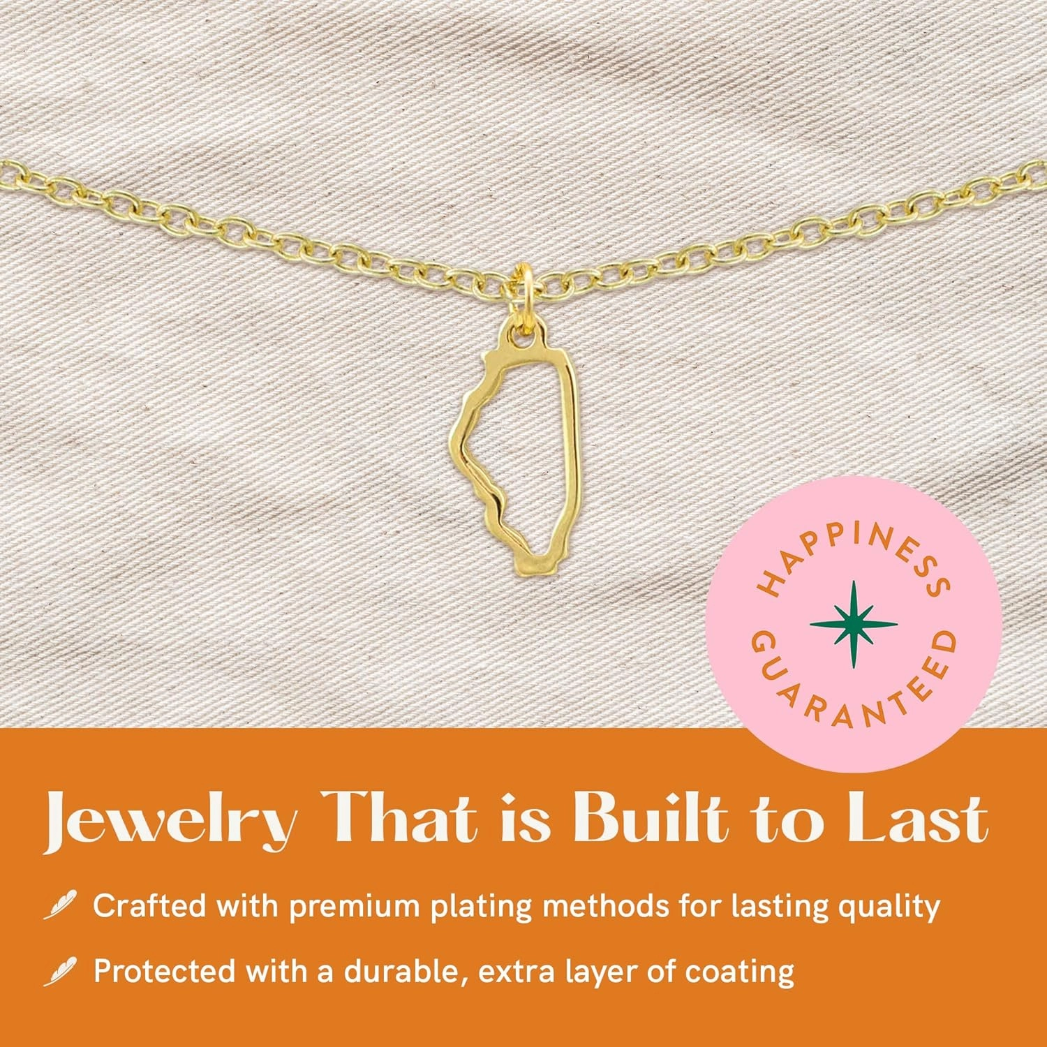 Lucky Feather State Necklace 14K Gold-Dipped Pendant on Adjustable 16”-18” Chain