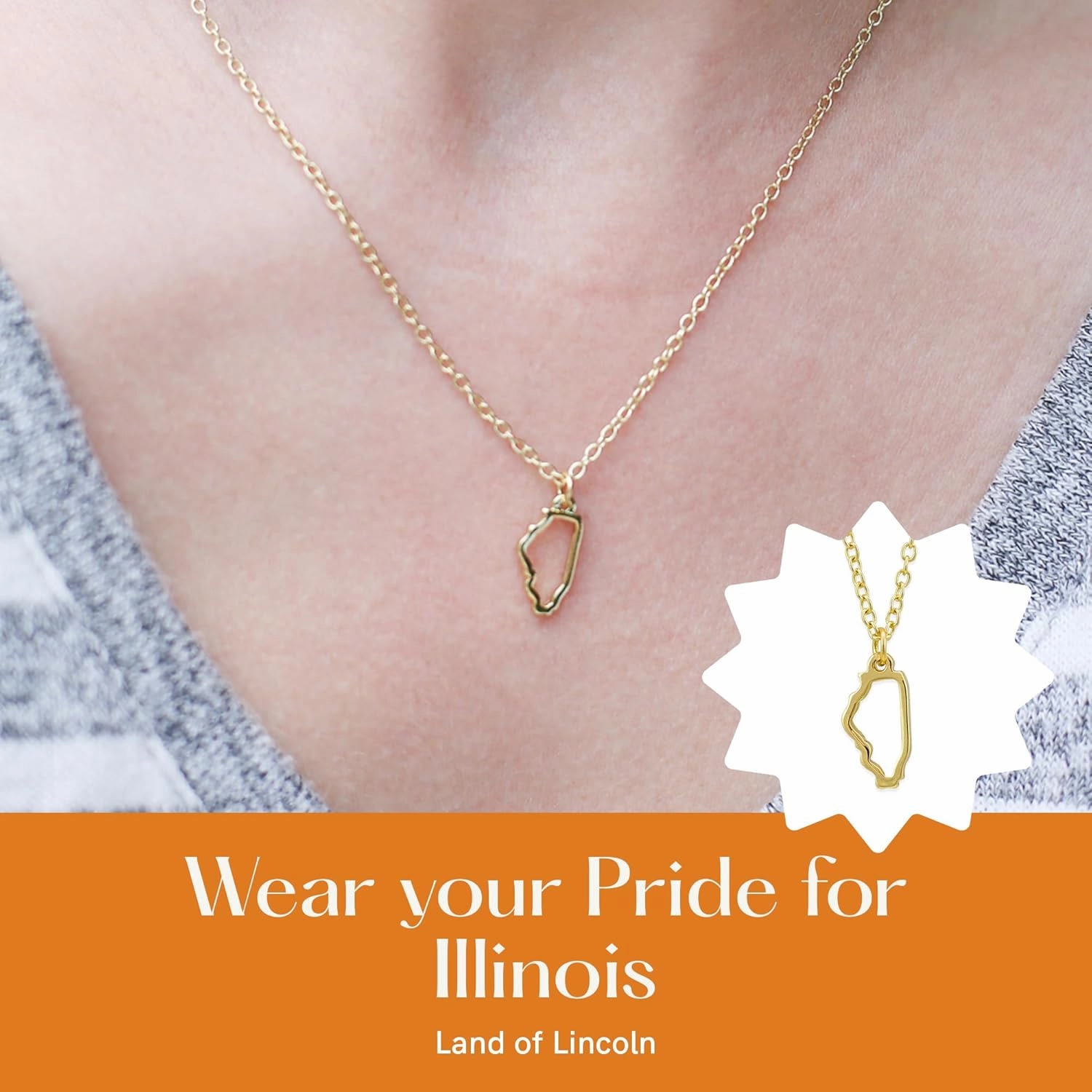 Lucky Feather State Necklace 14K Gold-Dipped Pendant on Adjustable 16”-18” Chain