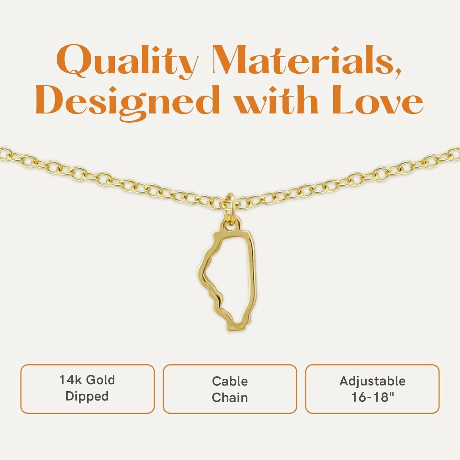 Lucky Feather State Necklace 14K Gold-Dipped Pendant on Adjustable 16”-18” Chain