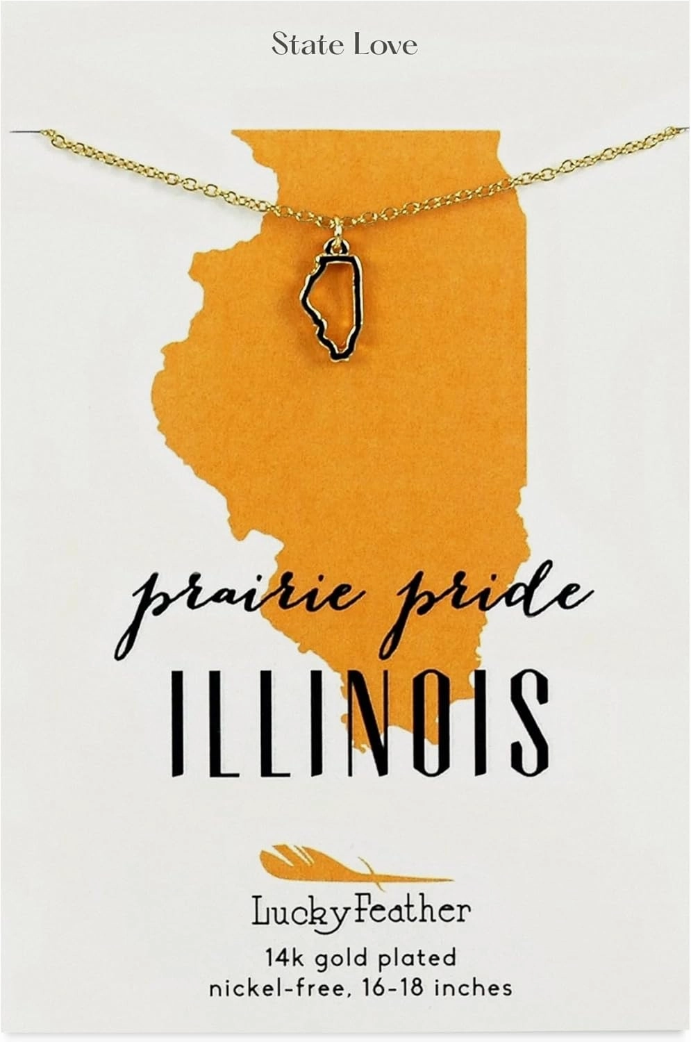 Lucky Feather State Necklace 14K Gold-Dipped Pendant on Adjustable 16”-18” Chain