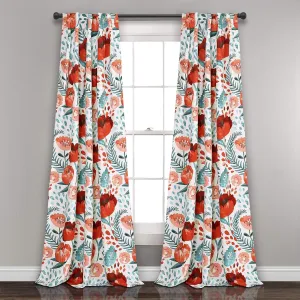Lush Decor, 95" x 52", Multi Poppy Garden Curtains Light Filtering Window Set for Living, Dining, Bedroom, 95 in L Panel Pair