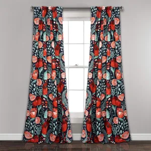 Lush Decor, 95" x 52", Navy Poppy Garden Curtains Light Filtering Window Set for Living, Dining, Bedroom, 95 in L Panel Pair