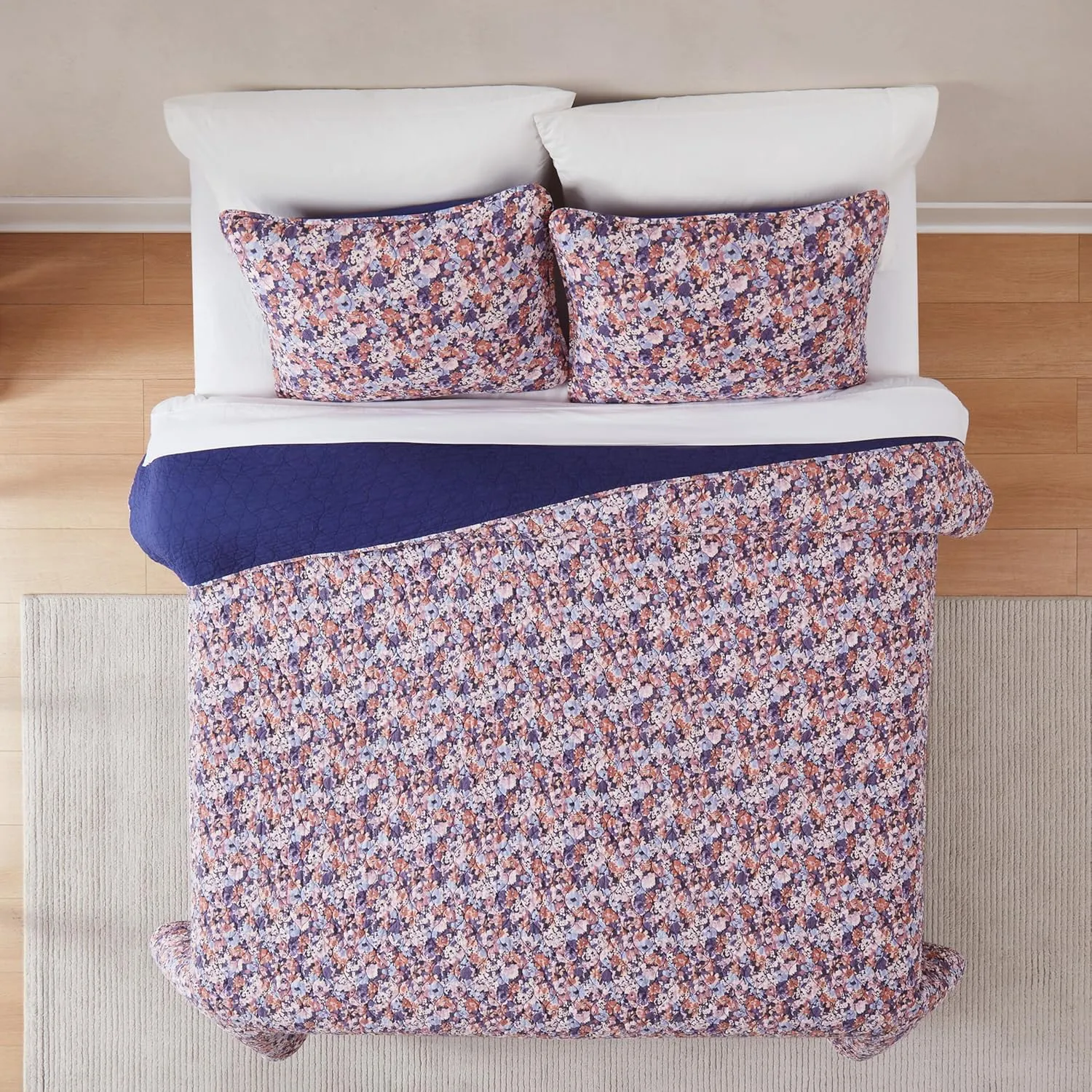Lush Decor Alicia Camo Floral Cotton Quilt 3 Piece Set King/Cal King Purple - Floral Bedding Set - Flower Quilt - Botanical Print - Modern Decor