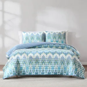 Lush Decor Ikat Drops Quilt 3 Piece Set King/Cal King Teal - Blue Quilt - Colorful Bedding Set - Eclectic Design - Modern Boho Decor