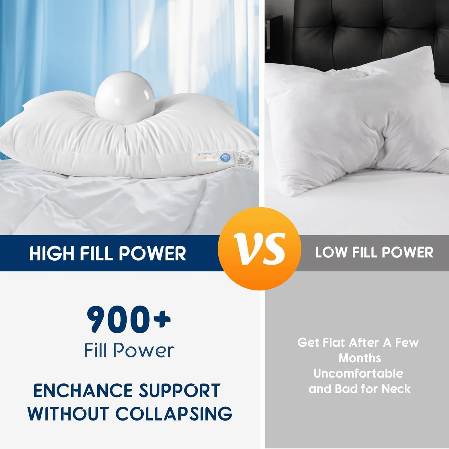 Luxury Canada Goose Down Pillow 900 Fill Power 100% Cotton Pillowcase 20"X30" Bed Pillows Well Balance of Softness and Firmness (Queen Pack of 2)