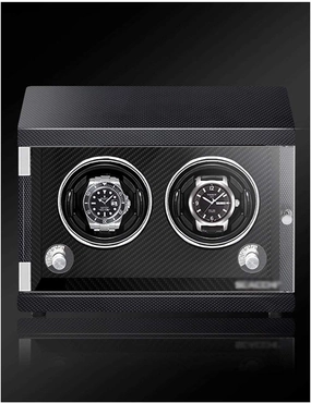 Luxury Watch Winder Piano Paint Anti-Magnetic Ultra-Quiet Motor Vertical Winding Watch Shaker Induction Led Light Black (Carbon Fiber Color 2 watches)