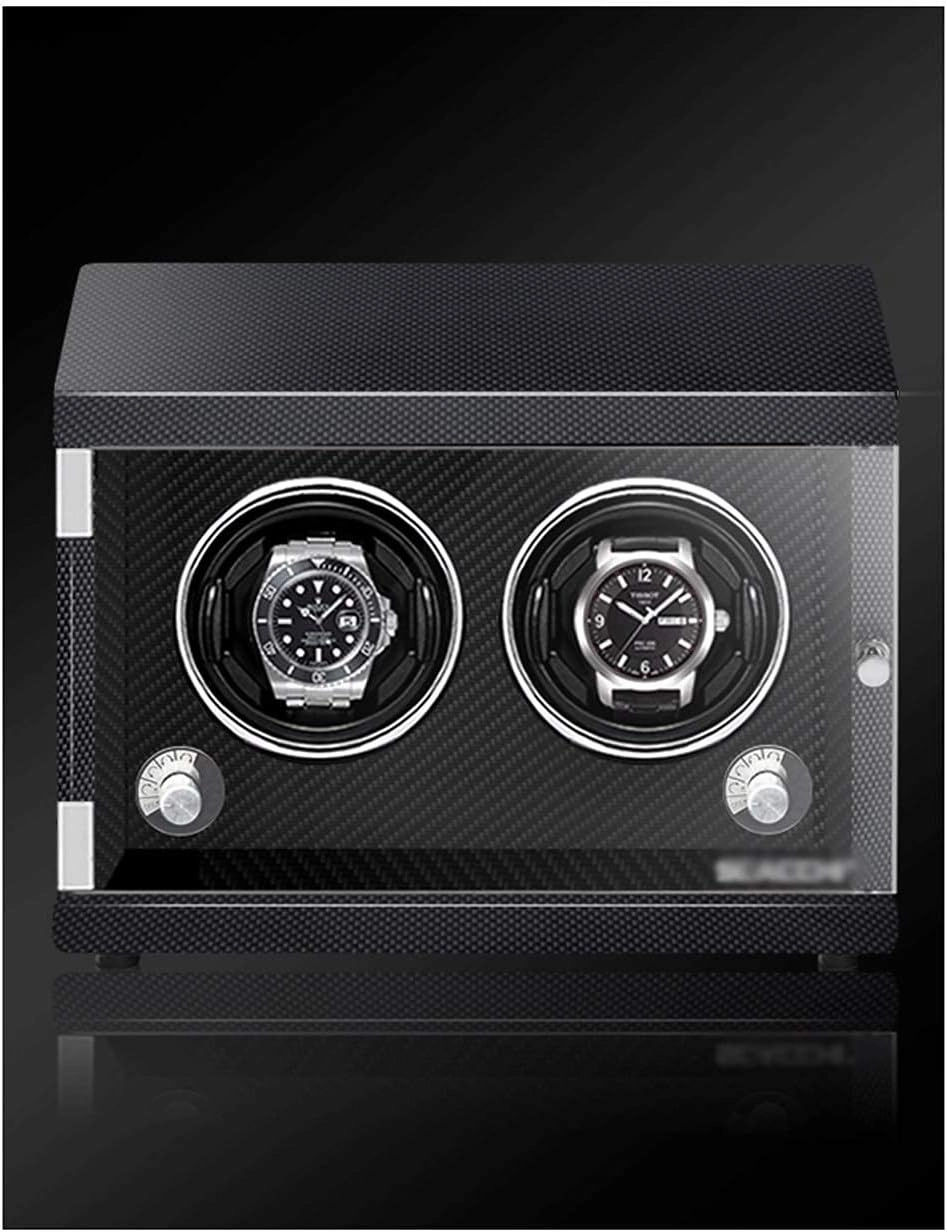 Luxury Watch Winder Piano Paint Anti-Magnetic Ultra-Quiet Motor Vertical Winding Watch Shaker Induction Led Light Black (Carbon Fiber Color 2 watches)