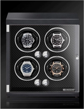 Luxury Watch Winder Piano Paint Anti-Magnetic Ultra-Quiet Motor Vertical Winding Watch Shaker Induction Led Light Black (Carbon Fiber Color 4 Watches)