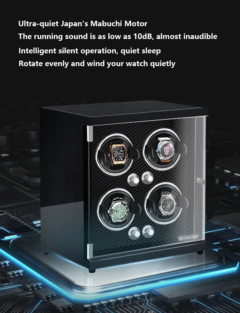 Luxury Watch Winder Piano Paint Anti-Magnetic Ultra-Quiet Motor Vertical Winding Watch Shaker Induction Led Light Black (Carbon Fiber Color 6 watches)