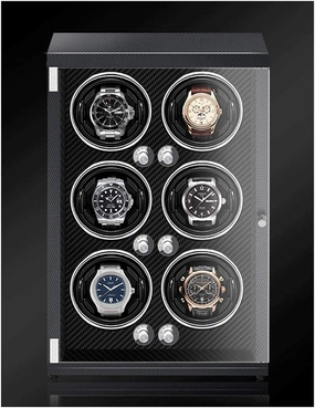 Luxury Watch Winder Piano Paint Anti-Magnetic Ultra-Quiet Motor Vertical Winding Watch Shaker Induction Led Light Black (Carbon Fiber Color 6 watches)