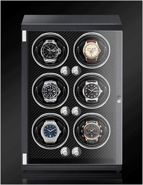 Luxury Watch Winder Piano Paint Anti-Magnetic Ultra-Quiet Motor Vertical Winding Watch Shaker Induction Led Light Black (Carbon Fiber Color 6 Watches)
