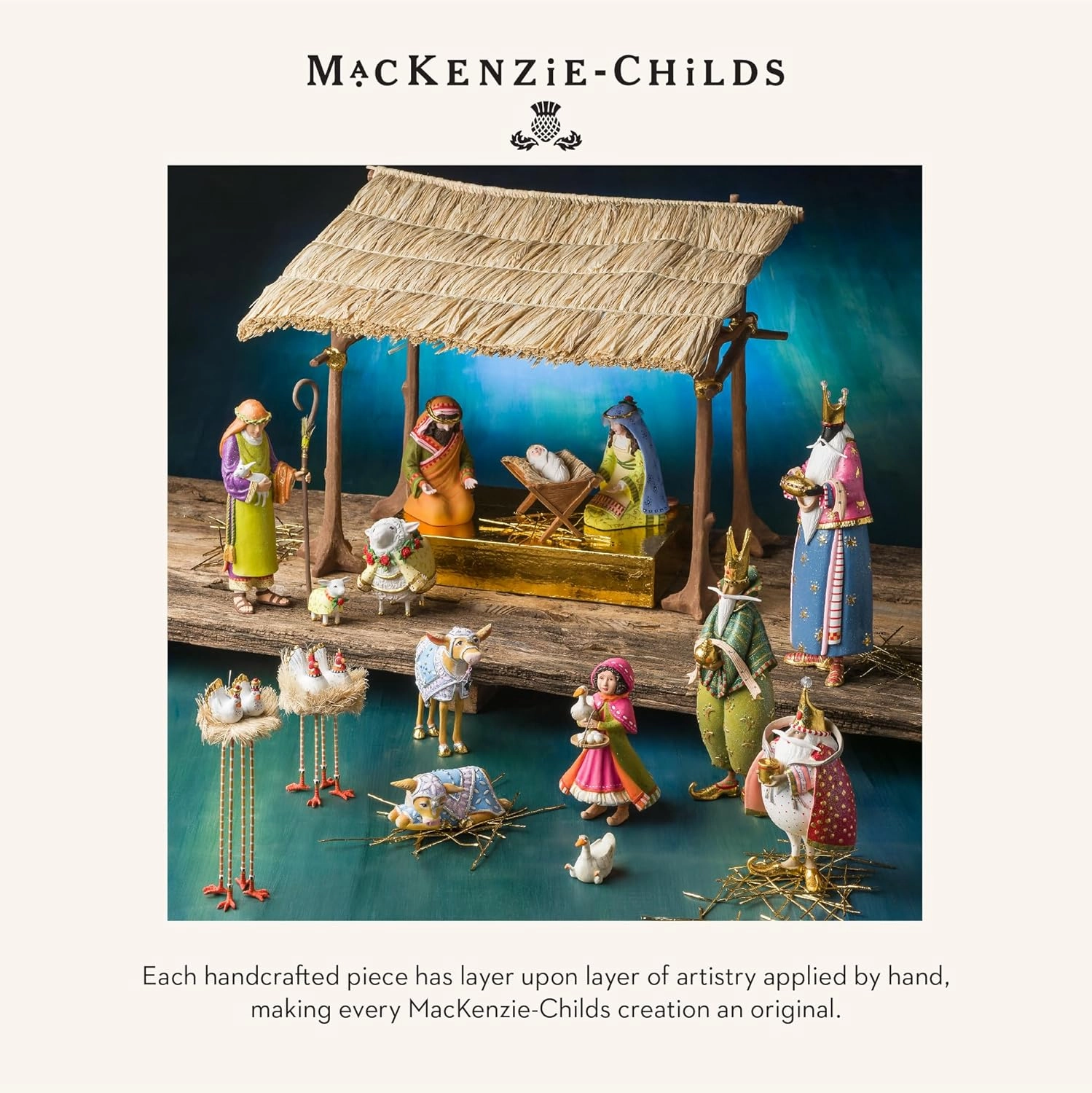 MACKENZIE-CHILDS Patience Brewster Nativity Figurine, Christmas Nativity Home Decor, Shepherd and Sheep