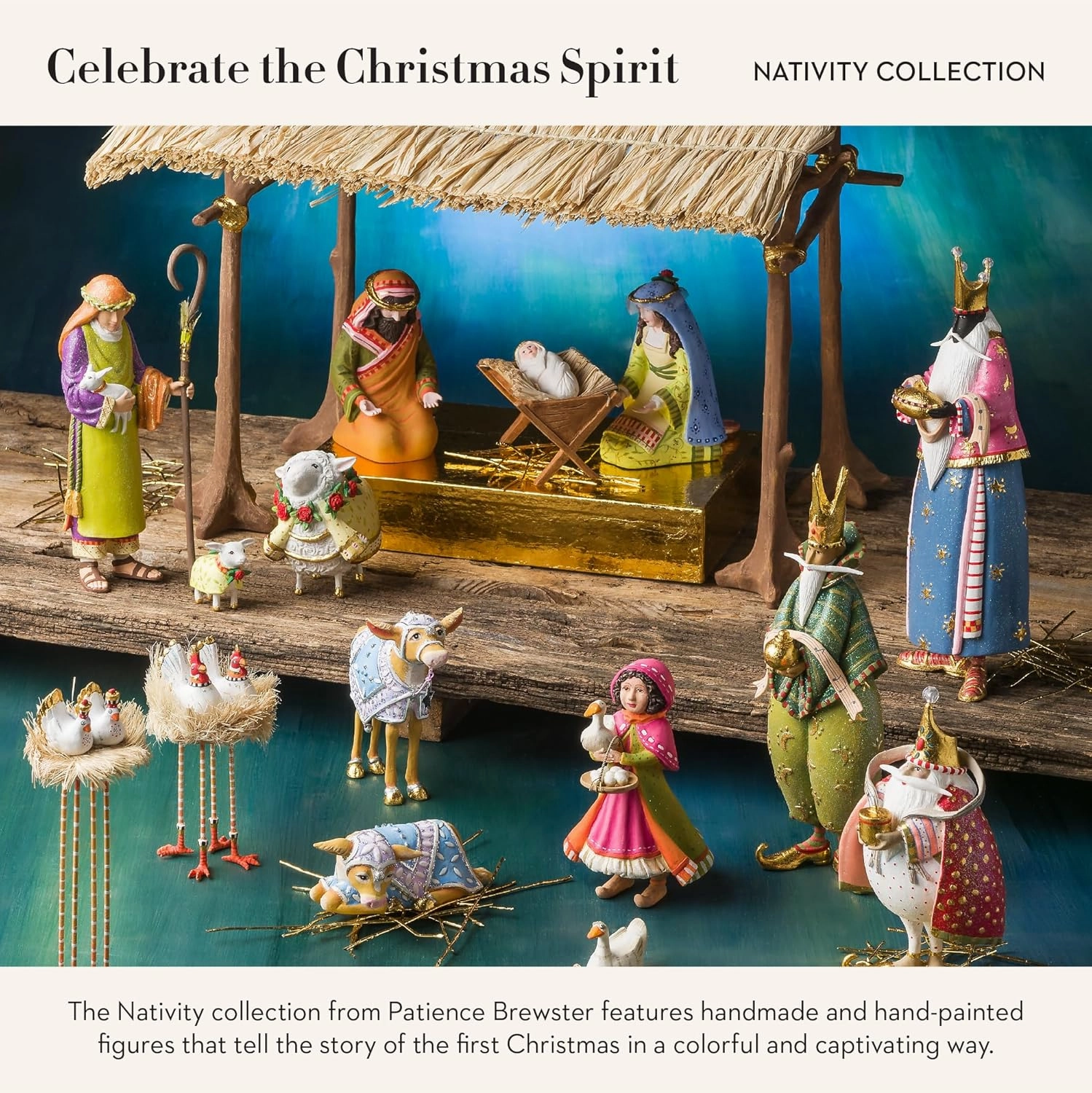 MACKENZIE-CHILDS Patience Brewster Nativity Figurine, Christmas Nativity Home Decor, Shepherd and Sheep