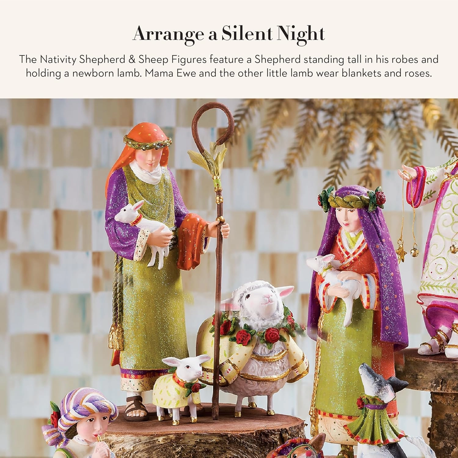 MACKENZIE-CHILDS Patience Brewster Nativity Figurine, Christmas Nativity Home Decor, Shepherd and Sheep