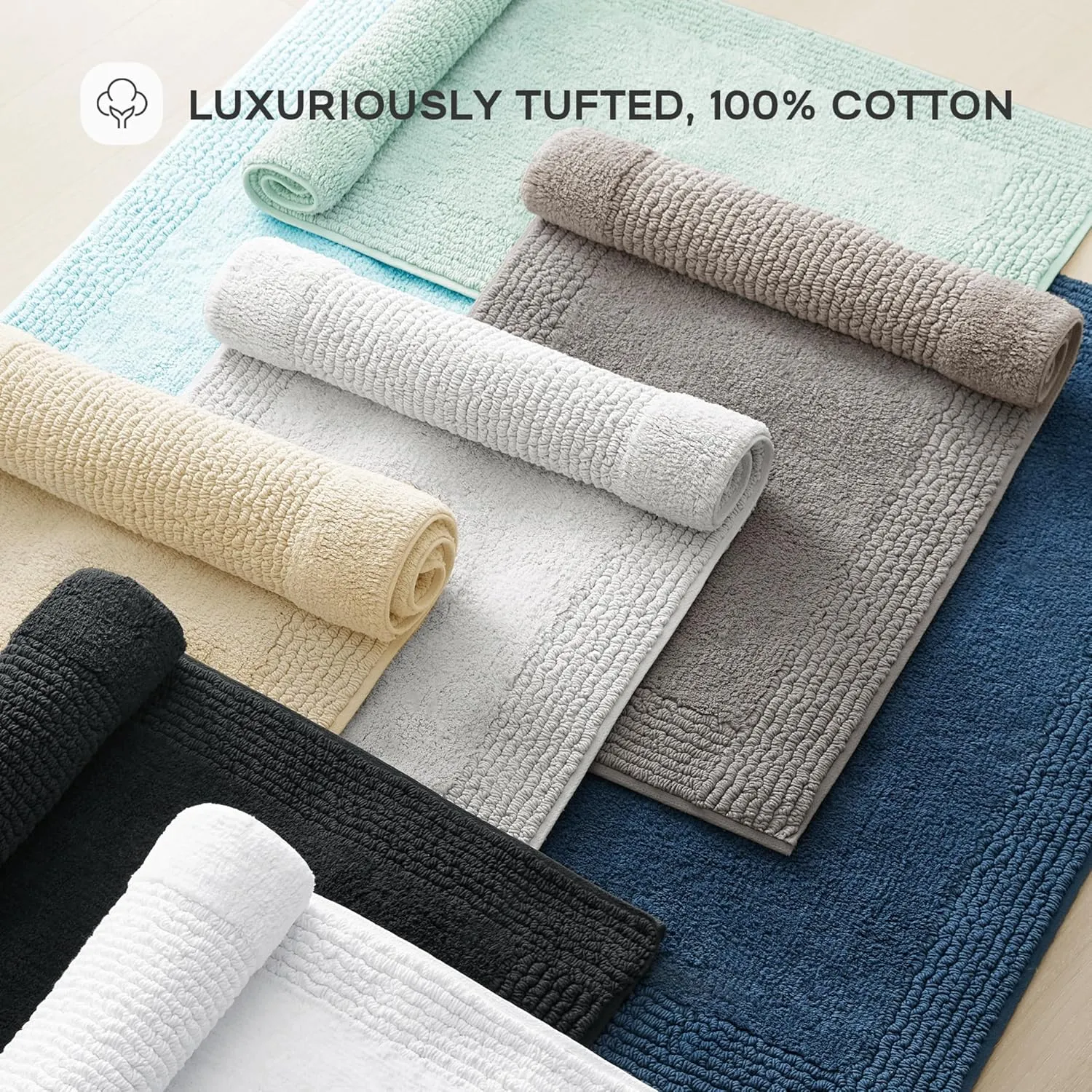 Madison Park Splendor Reversible 100% Cotton Tufted Bathroom Rug-3000 GSM Hotel Quality Luxurious Plush Medium Pile Bath Mat Absorbent, Quick Dry, Shower Room Décor, 17"x24" Natural