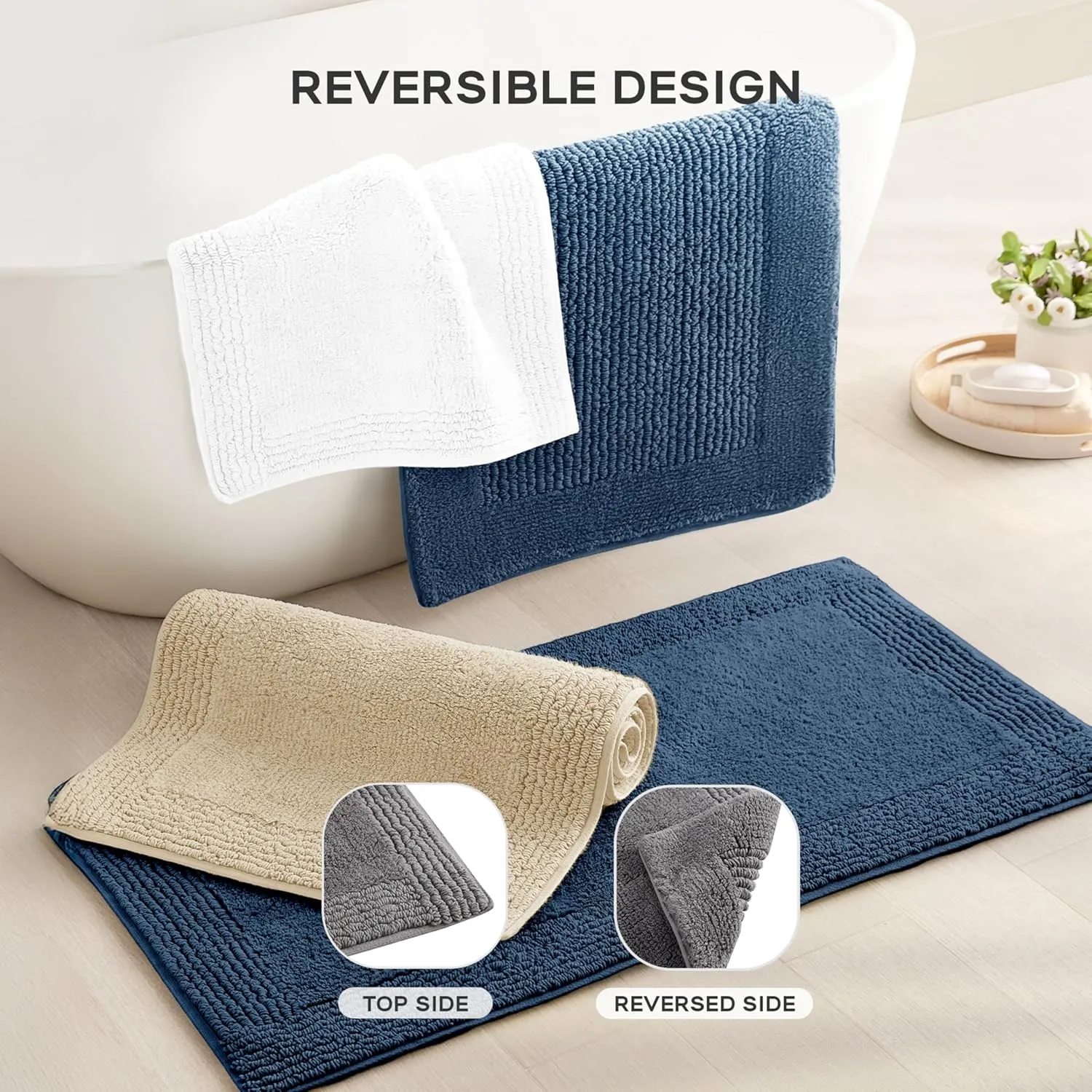 Madison Park Splendor Reversible 100% Cotton Tufted Bathroom Rug-3000 GSM Hotel Quality Luxurious Plush Medium Pile Bath Mat Absorbent, Quick Dry, Shower Room Décor, 17"x24" Natural