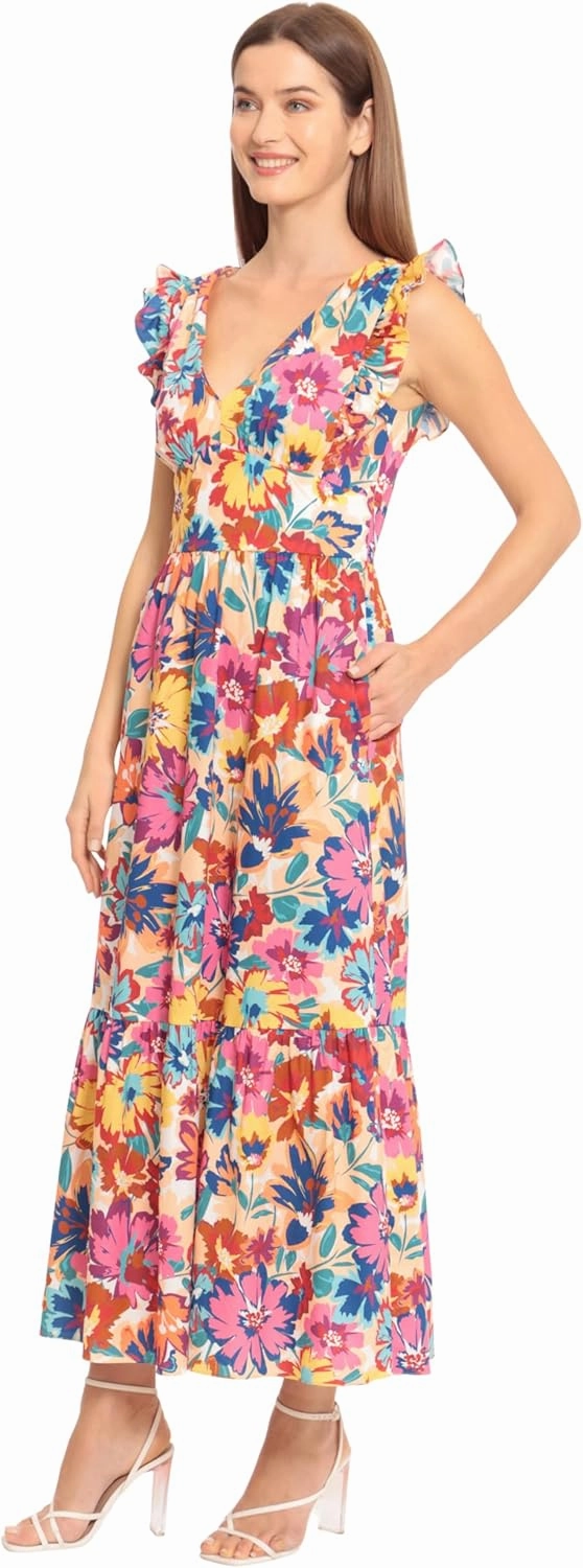 Maggy London Cocktail V-Neck, Ruffle, Pockets Maxi | Summer Dresses for Women