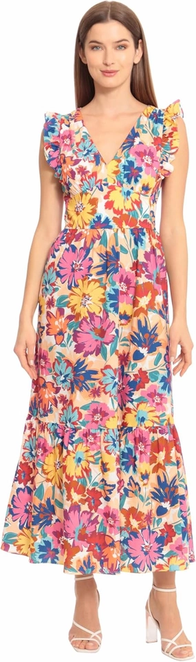Maggy London Cocktail V-Neck, Ruffle, Pockets Maxi | Summer Dresses for Women