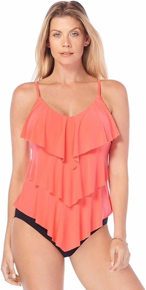 Magicsuit Women's Swimwear Rita Ruffle Soft Cup Tankini Top with Adjustable Straps, Sunset, 10
