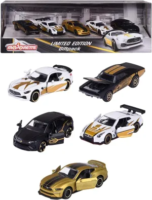 Majorette – Limited Edition 9 Gift Set – 5 Small Model Cars with Gold Design, for Children Aged 3 and Above, Toy Cars with Rotating Wheels and Suspension, Includes 2 Exclusive car Models