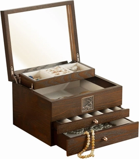 Makeup Organizers Luxury Wood Jewelry Box Wooden Velvet Necklace Ring Earring Watch Organizer Jewellery Storage Case Casket Jewelry Case
