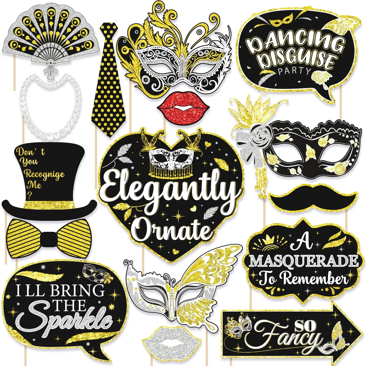 Masquerade Party Decorations Photo Booth Props, Masquerade Party Favors Supplies, Venetian Mask Party Photo Booth Props Kits, Masquerade Photo Booth Props