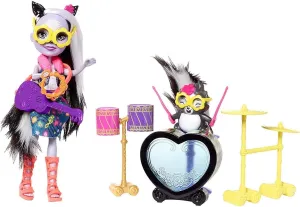 Mattel Enchantimals Rockin' Drumset Playset -Sage Skunk (6-in) and Caper Animal Figure