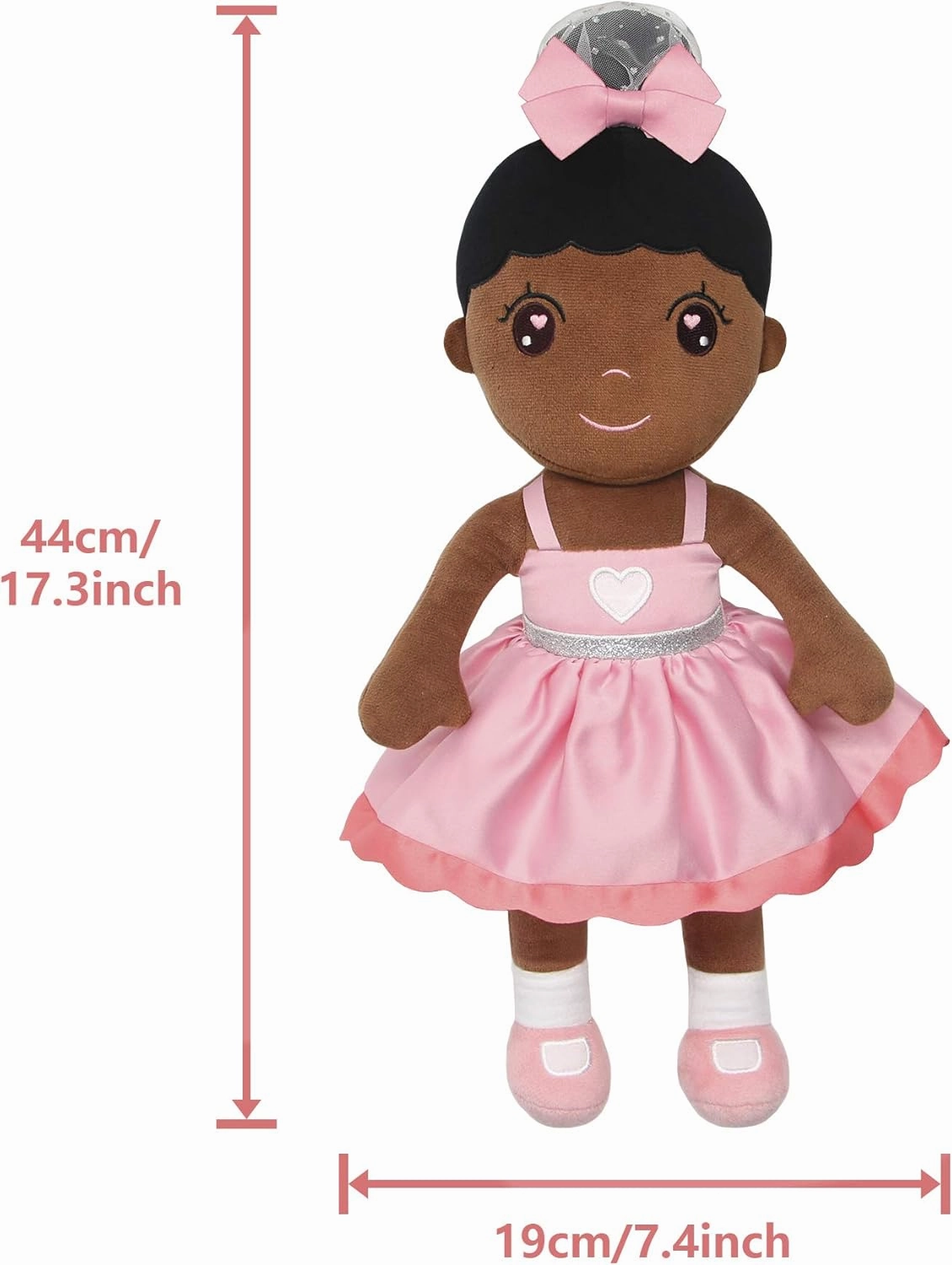 Maxshop Plush Dolls 17'' First Baby Doll for Kids Super Soft Plush Toy (Pink Dress Princess Black Doll)