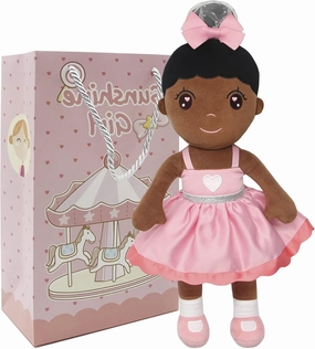 Maxshop Plush Dolls 17'' First Baby Doll for Kids Super Soft Plush Toy (Pink Dress Princess Black Doll)